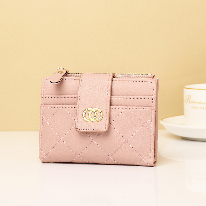 Cartera nueva para mujer, bordado de fragancia pequeña, posición de varias tarjetas, monedero delgado, billetera corta para mujer, billetera triple para mujer