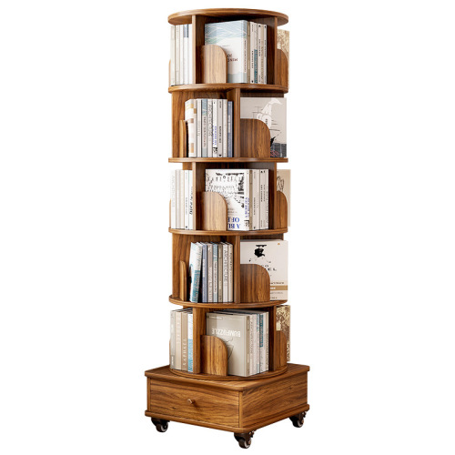 Rotating bookshelf 360-degree floor-standing storage rack picture book rack home student removable simple bookcase with wheels