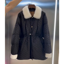 冬季2023新款小香風氣質名媛棉服設計感小眾黑色菱格羽絨棉服外套