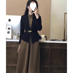 秋秋穿搭一整套干练气质小香风西装外套连衣裙套装女