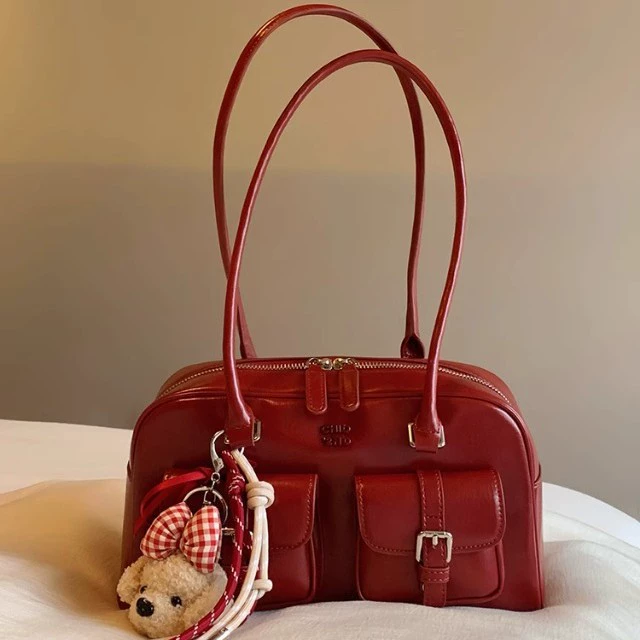 Pillow, red retro shoulder bag, one-shoulder bag