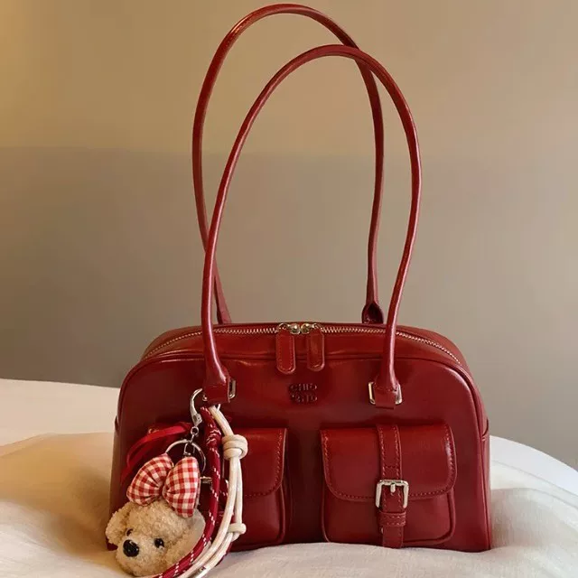 Pillow, red retro shoulder bag, one-shoulder bag