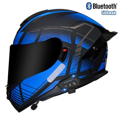 electric car helmet, Motosiklet kaskı (dəbilqə) - blue-queen-bee-tea-mirrorbluetooth-m