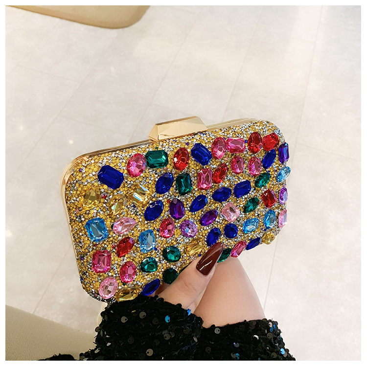 New cross-border full-diamond shiny bags, diamond-encrusted clutch bags, dinner bags, wedding banquet bags, party bags, small square bags and women's bags undefined