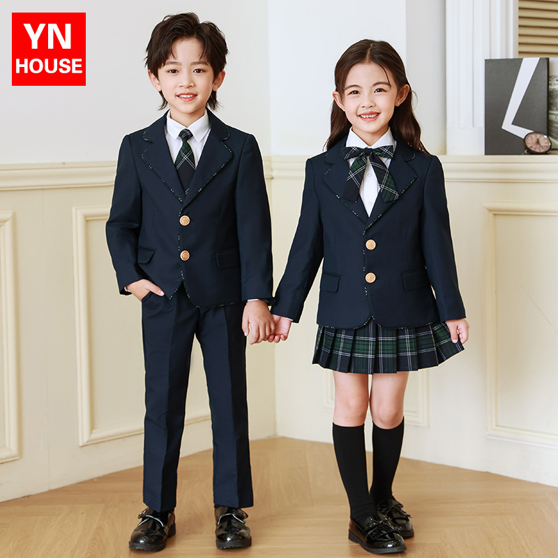 Traje de estilo universitario de primavera y otoño para niños Traje de uniforme escolar Jardín de infantes Ropa de jardín Estudiantes de escuela primaria Ropa de clase de estilo británico Traje de tres piezas