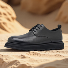 2025秋季商务男鞋英伦简约黑色厚底德比鞋时尚圆头休闲皮鞋男