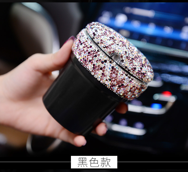Car Ashtray with Led Light Luminous Multifunctional Ashtray Car Personalized Covered Car Interior Decoration with Diamond