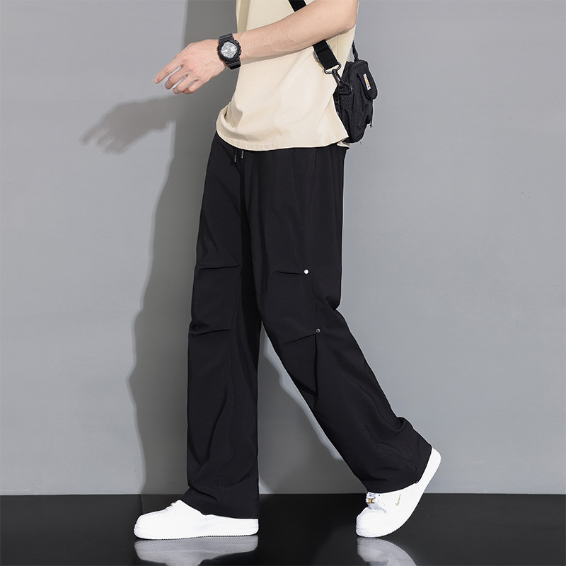 Casual Pants Men's Summer Drawstring Loose plus size Elastic Quick-drying Breathable Draping Wide Leg Sports Long Pants