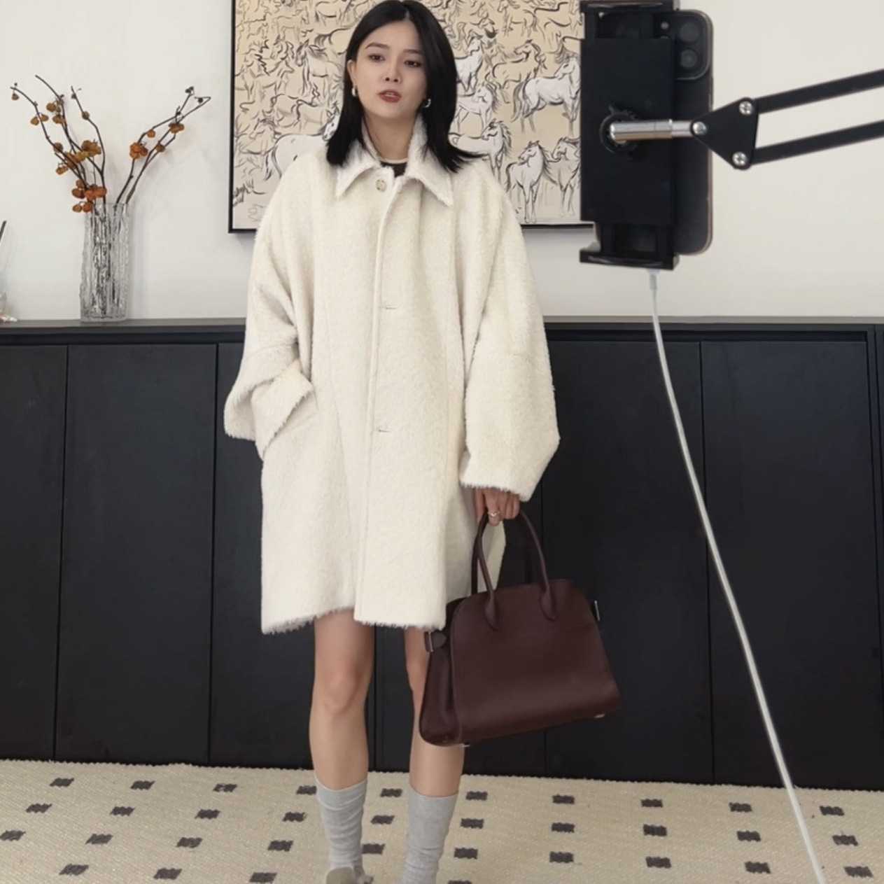 Peru Suli Wool Blended Tsuen New Upgraded ROW Wind Umbrella Large Profile Cocoon Lapel Lazy Coat