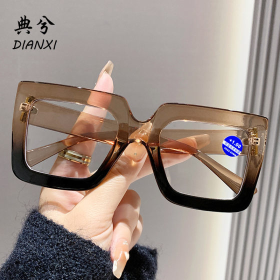 Explosive European and American fashion square large frame reading glasses anti-blue light simple colorful reading glasses flat mirror