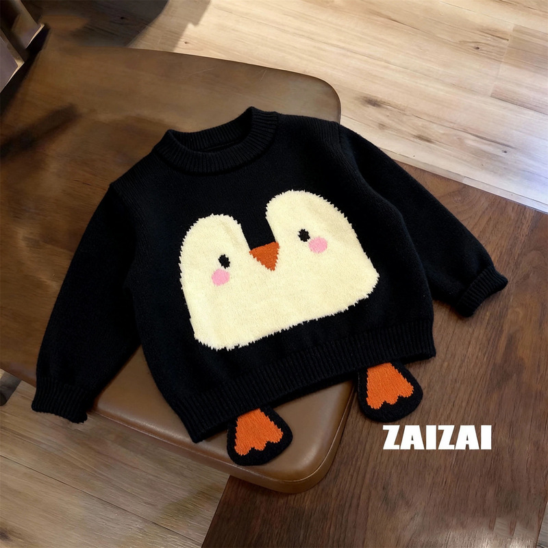 Children's Sweater New Autumn and Winter Baby Cute Penguin Thickened Sweater Boys and Girls Warm Tops Trendy Cross-Border