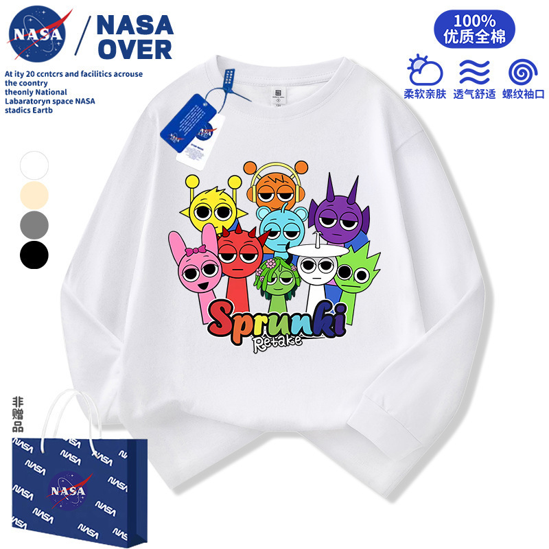 Nasa Kidsren's Cartoon Sprunki Rhythm Box Pure Cotton Long-Sleeved T-Shirt Autum New Top Fashionable Bottoming Shirt Nasa Kidsren's Cartoon Sprunki Rhythm Box Pure Cotton Long-Sleeved T-Shirt Autum New Top Fashionable Bottoming Shirt