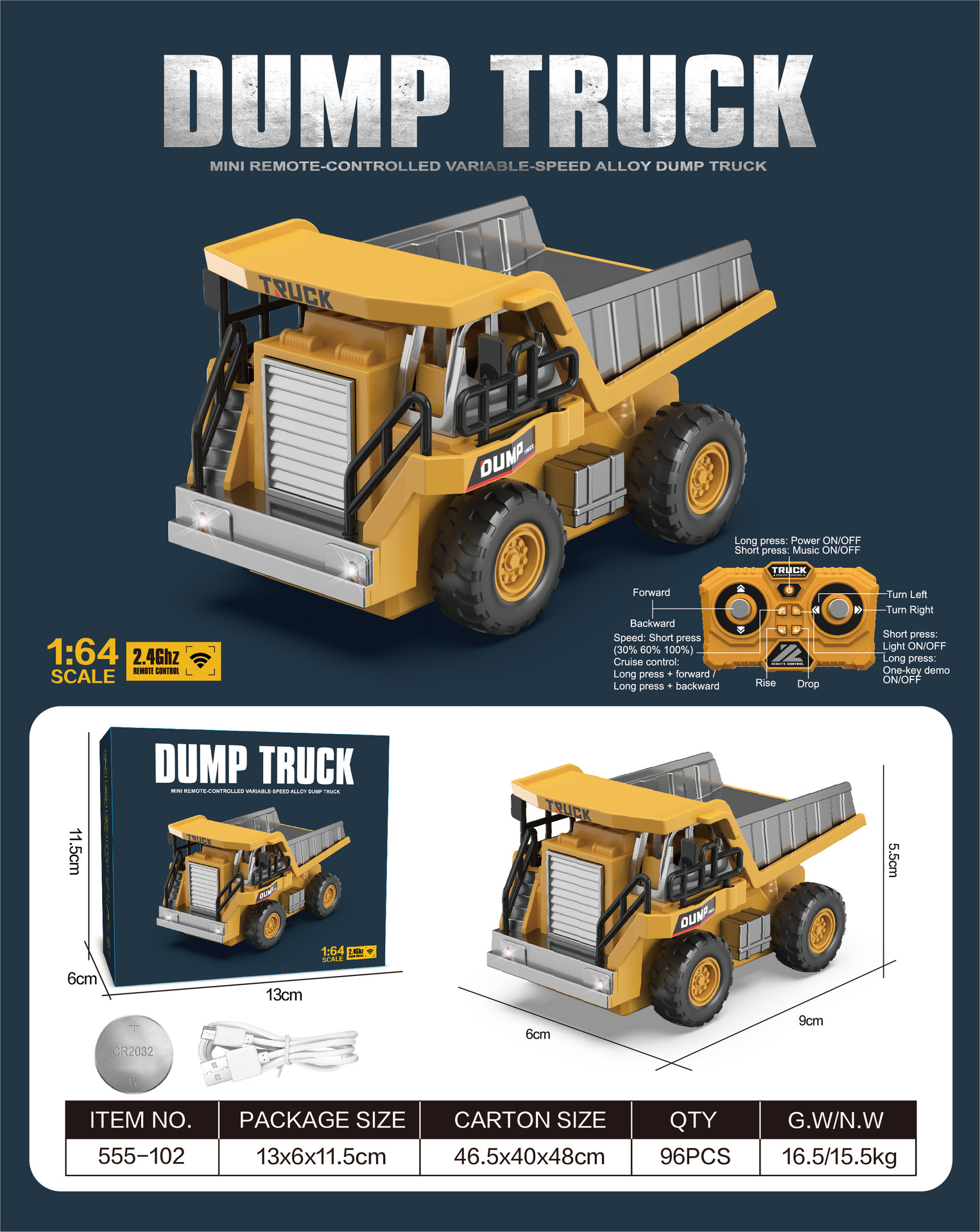 Explosiones transfronterizas de aleación a escala completa mini excavadora volcadora 1: 64 vehículo de ingeniería de control remoto para niños mini carretilla elevadora