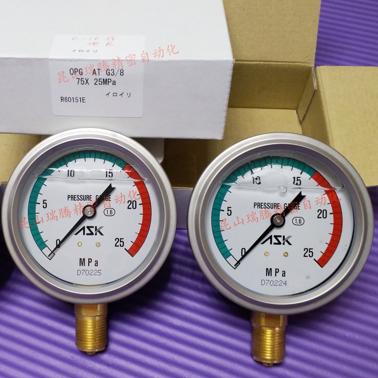 ASK耐振压力表OPG-AT-G3/8-75x25MPa甘油压力计
