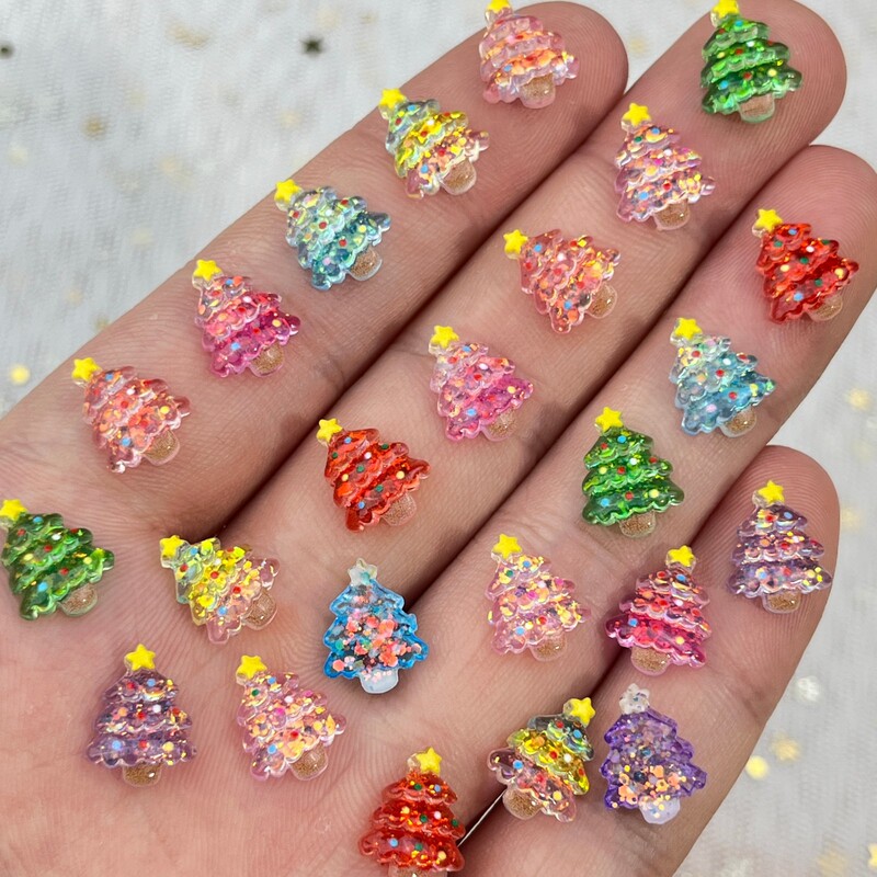 Cross-border Christmas series cartoon nail art accessories, fresh and cute sequin Christmas tree DIY earring and press-on nail material kit