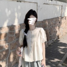 法式甜美短袖蕾丝花边衬衫女2025春夏新款温柔风减龄泡泡袖娃娃衫