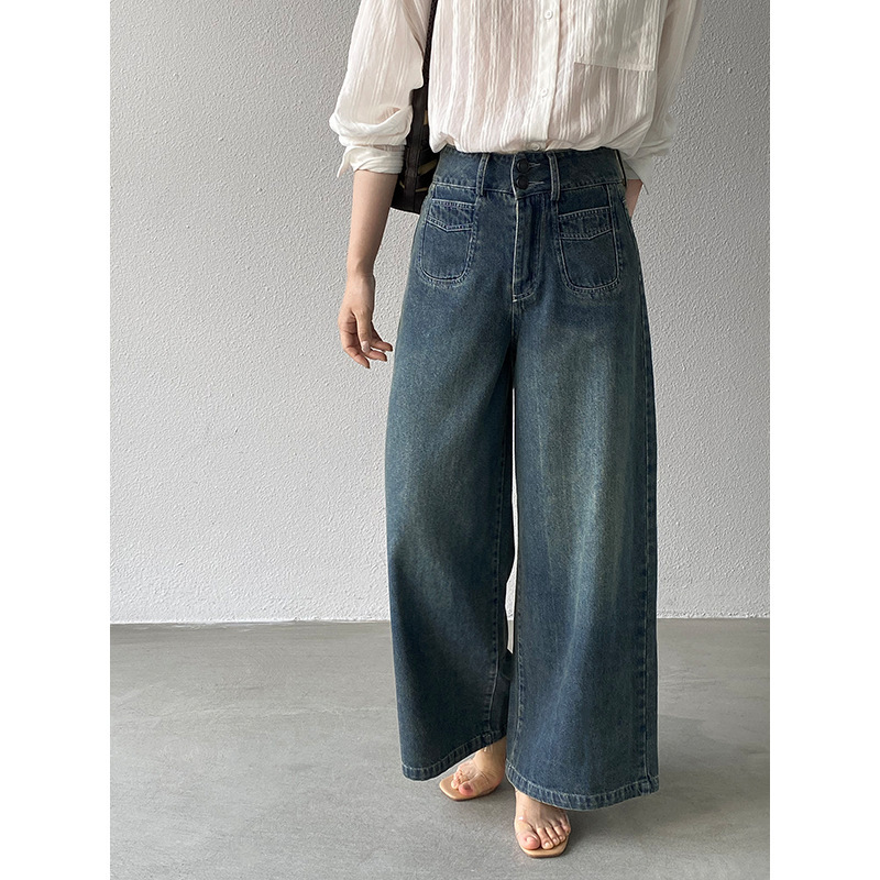 Jiangzuo Petite Flared Pants~Retro Straight-Leg Soft Denim Pants for Women, Summer Thin Style, Drapey, Hip-Covering Long Pants 6538 Jiangzuo Petite Flared Pants~Retro Straight-Leg Soft Denim Pants for Women, Summer Thin Style, Drapey, Hip-Covering Long Pants 6538