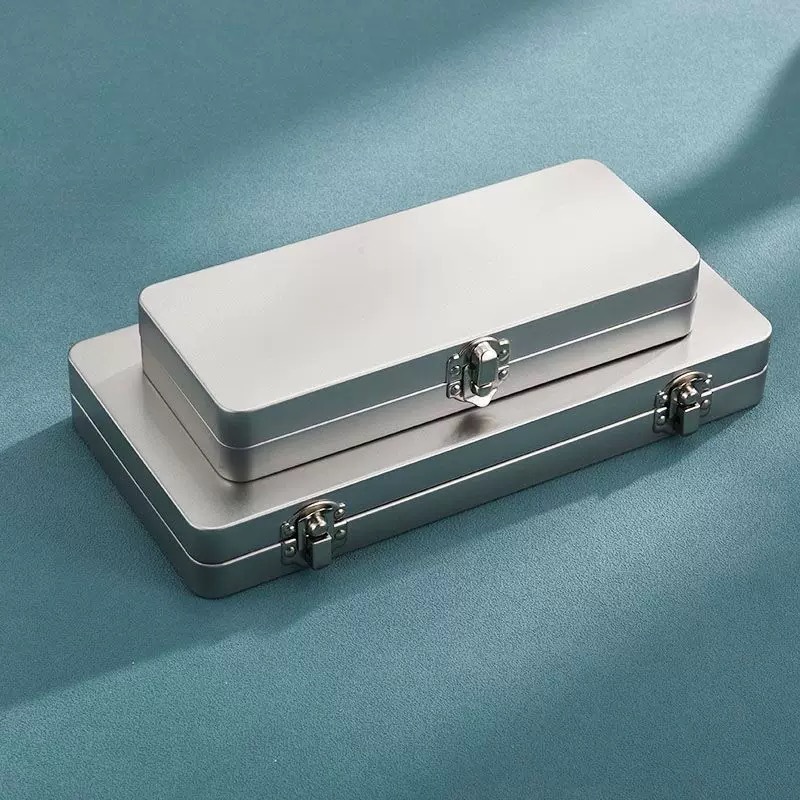 长方形锁扣马口铁盒钢笔翻盖文具包装盒金属收纳盒磨砂饰品铁盒