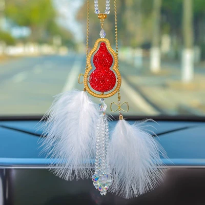 Other Automotive Interior Supplies Car Pendant Goddess Car - gold-edge-diamond-red-gourd-feather-pendant