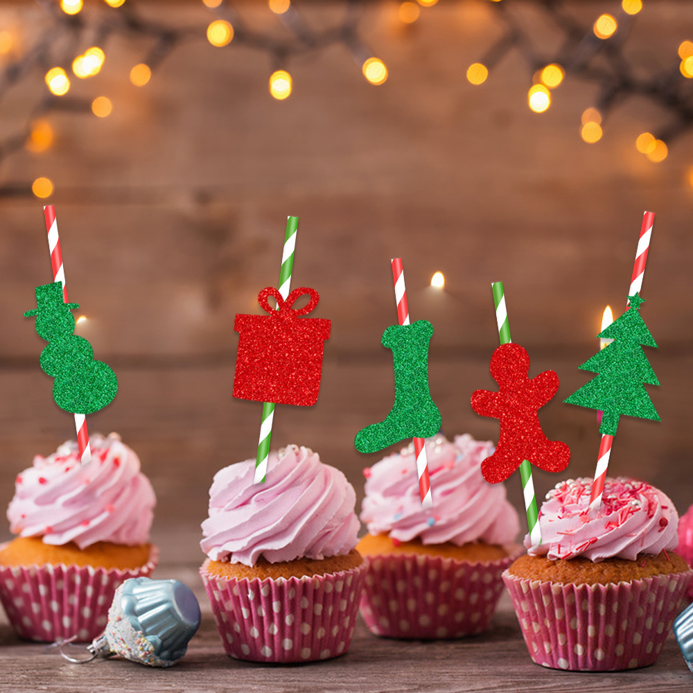Nuevos productos transfronterizos suministros de decoración de Navidad fiesta pajita tarjeta de inserción de pan de jengibre calcetines de hombre pajita decoración de complementos