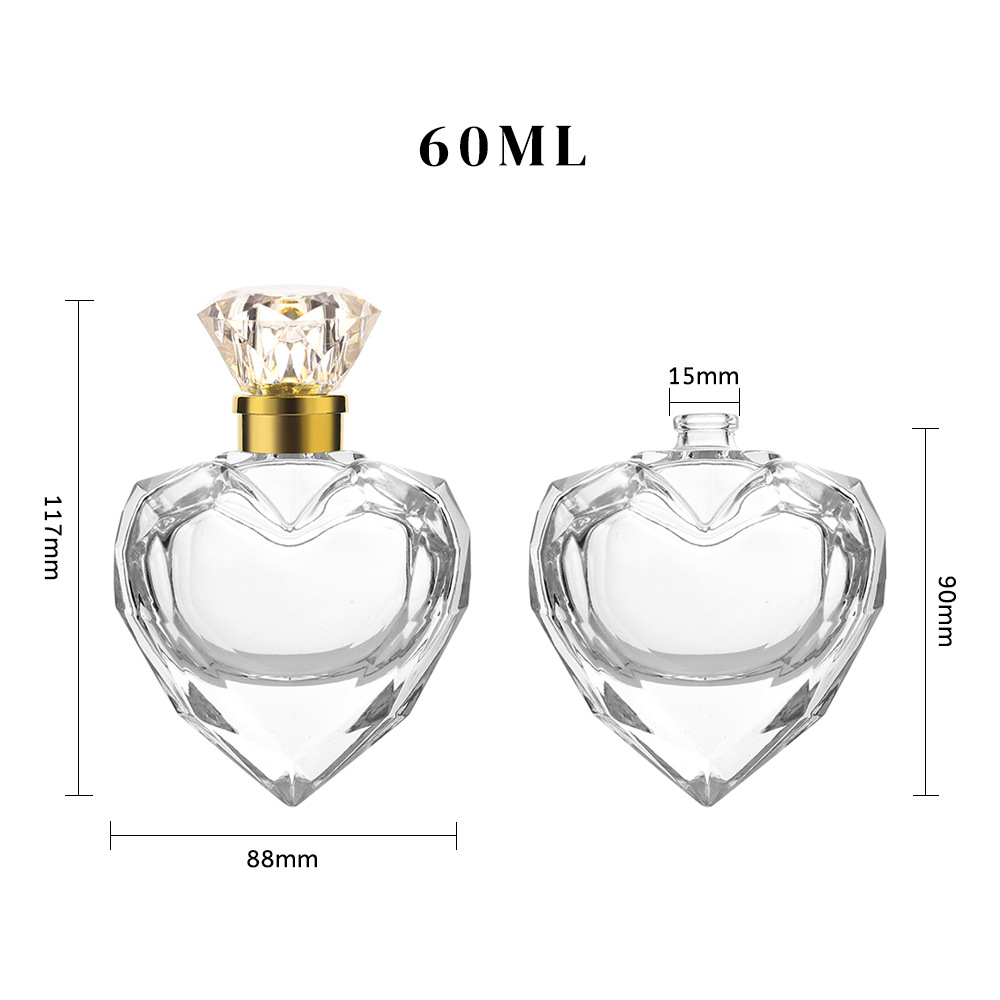 Botella vacía de vidrio de perfume específica de amor transparente con tapa de aspersor y botella de perfume de pulverización portátil