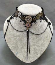 代发蒸汽朋克项链饰品lolita洛丽塔流苏齿轮黑色蕾丝项链锁骨链