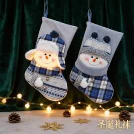 圣诞袜子礼物袋立体雪人蓝色平安夜圣诞节装饰品挂件糖果袋礼物袜