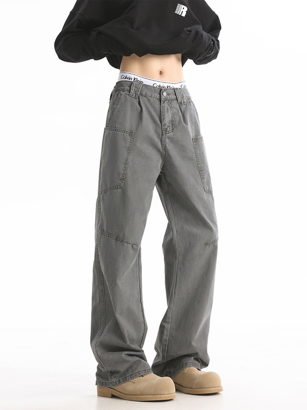 American Retro Lumberjack Cargo Pants Men High Street Trendy Brand Design Loose Casual Cleanfit Straight-Leg Trousers