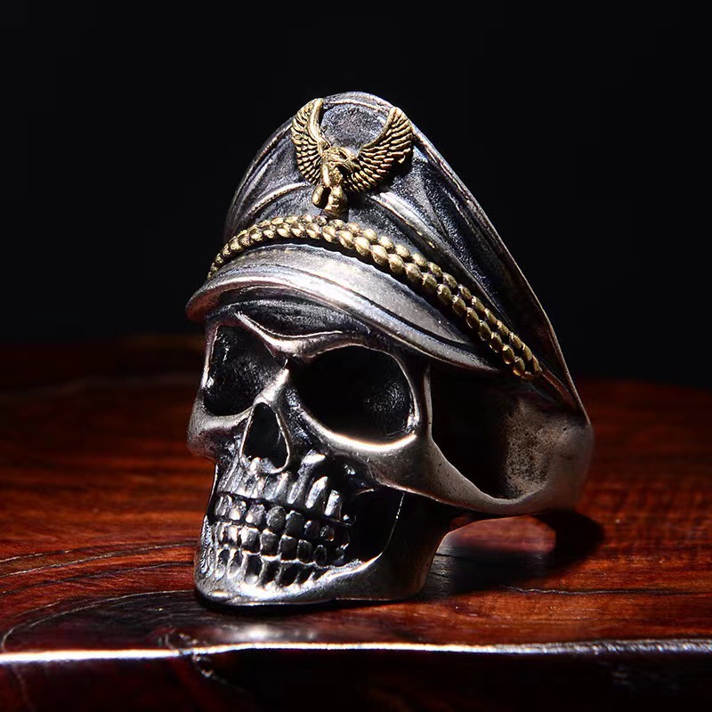 Cross-border jewelry European and American retro men's ring open Undead Legion captain Volgan double eagle skull ring