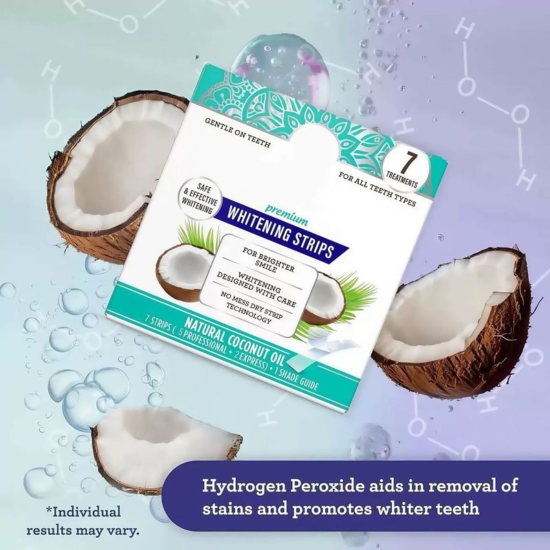 亚马逊爆款 COCONUT OIL椰子油美白牙贴 去黄去牙渍清洁洁白条7pc|undefined