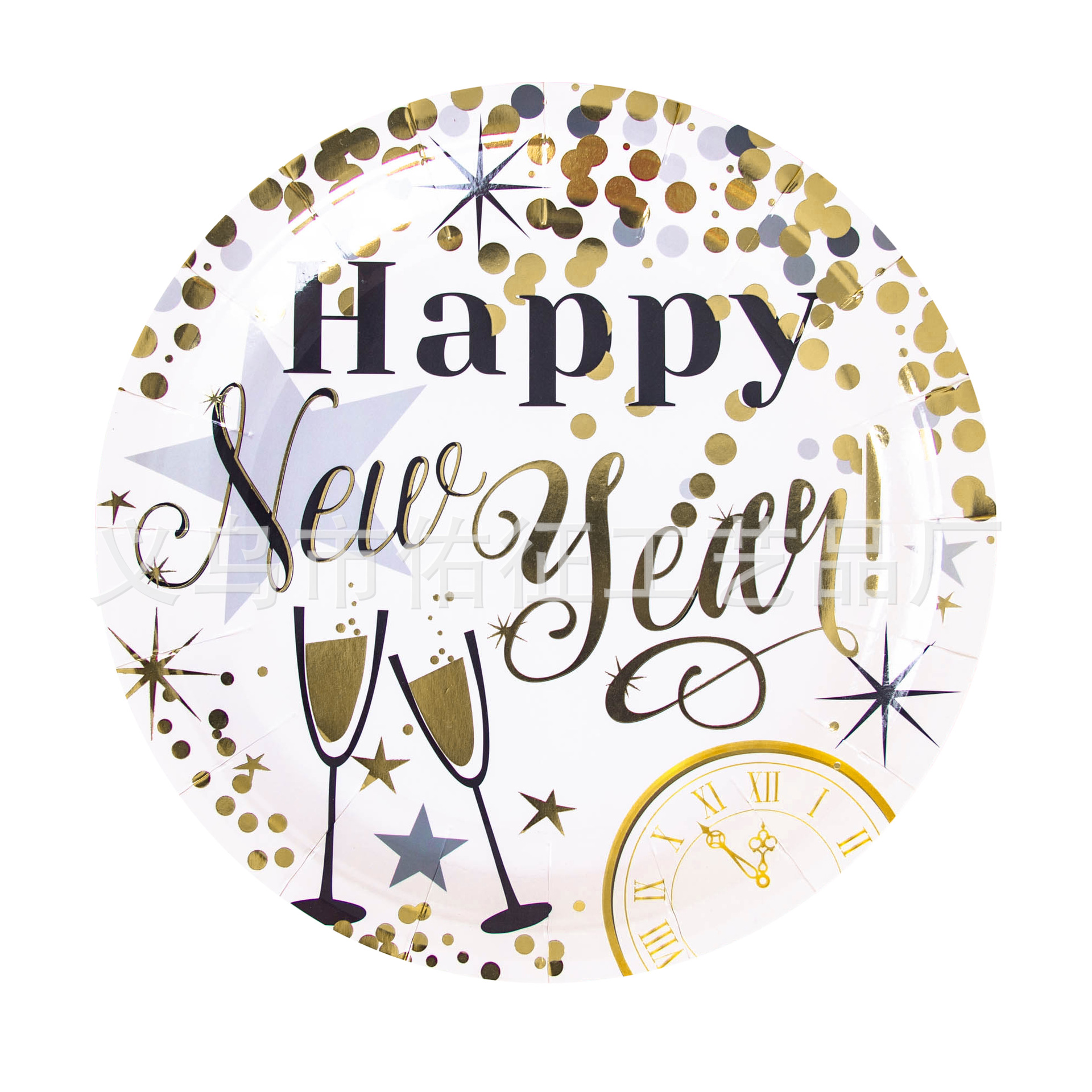 Plato de papel redondo blanco desechable de estilo de Año Nuevo conjunto de plato de pastel de cumpleaños para decoración de fiesta