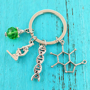 (Cross-border trading), jewelry, microscope, DNA model for keys with zipper, keychain, European style, science, anatomy, physics