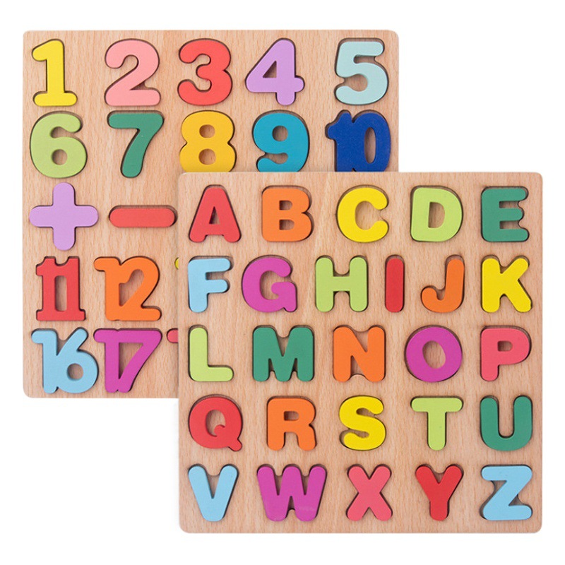 3D tridimensional rompecabezas de madera digital forma carta rompecabezas bloques de construcción a juego tablero de agarre de mano juguetes educativos para niños al por mayor