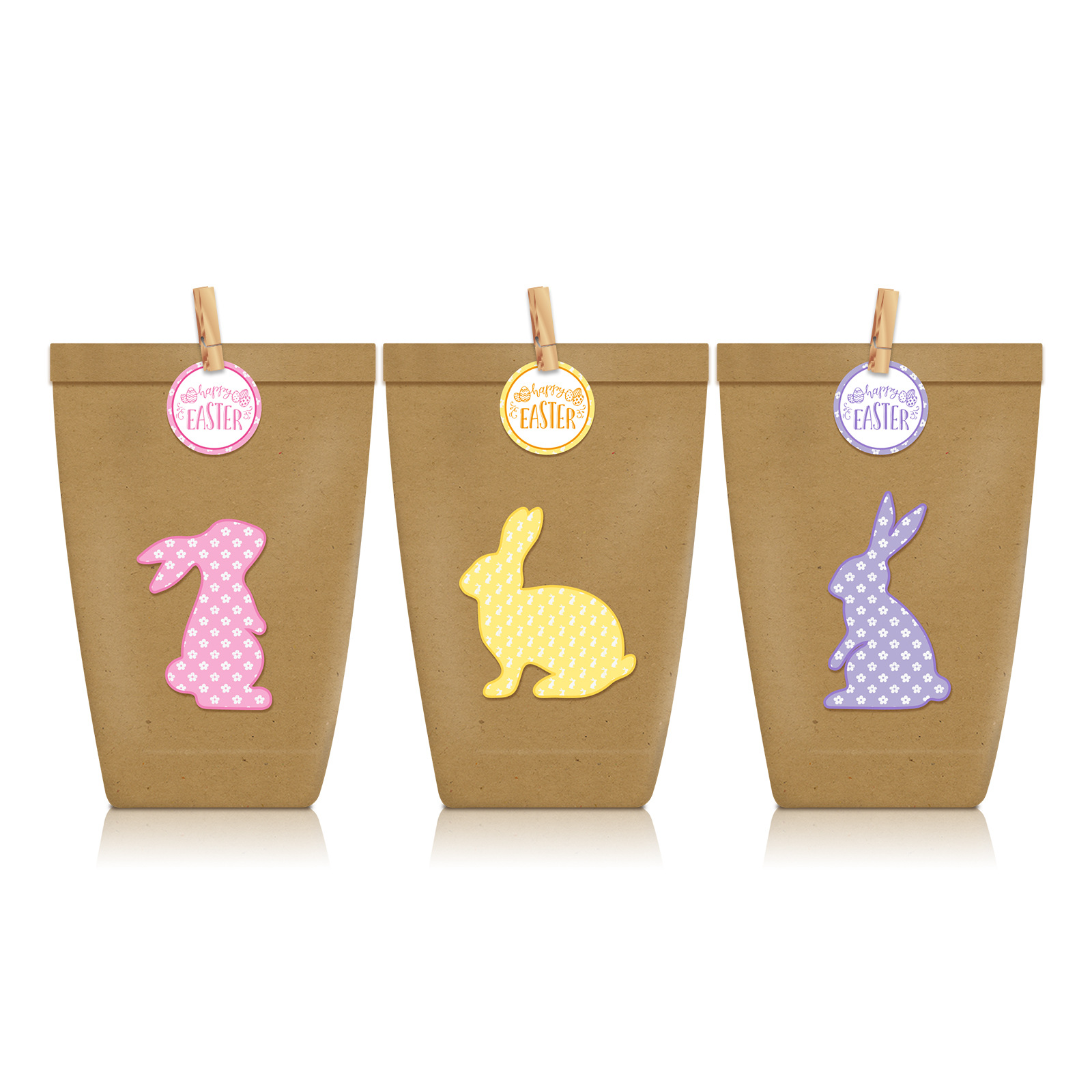 LB072 Amazon en stock Pascua color etiqueta engomada independiente conejo color primario papel Kraft regalo caramelo bolsa de papel