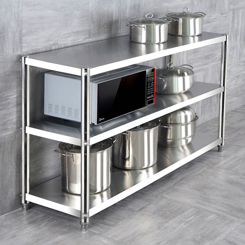 Stainless steel kitchen shelf stand 3-layer microwave storage rack household multi-functional pot holder