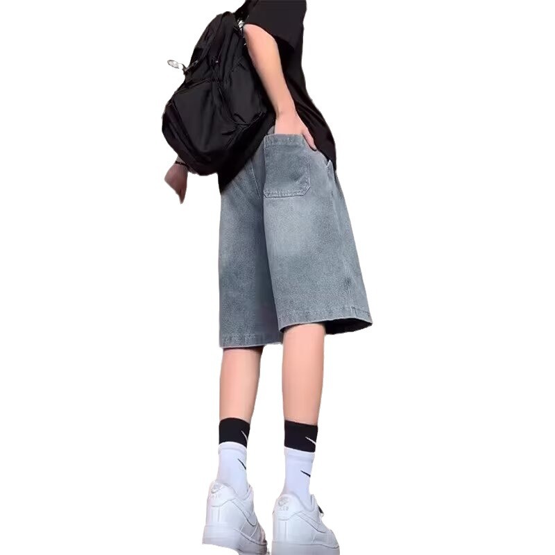 Pantalones cortos de mezclilla con patrón de cielo estrellado Casual 2024 Verano Nuevo estilo Marca de moda Pantalones de calle Pantalones vaqueros de cinco puntos sueltos rectos