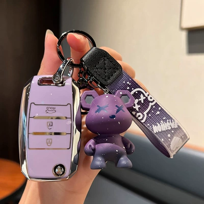 K3K4K5Kx3Kx5/7 Smart Running Sorento Car key bag - kia-b-folding-3-keys-single-shell-purple-purple-violent-bear-pendant