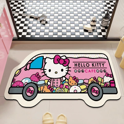 Avtomobil döşəmə paspasları — rug, quick-drying carpet for the bathroom - hello-kitty-dessert-cart-40x60cm-diatom-mud
