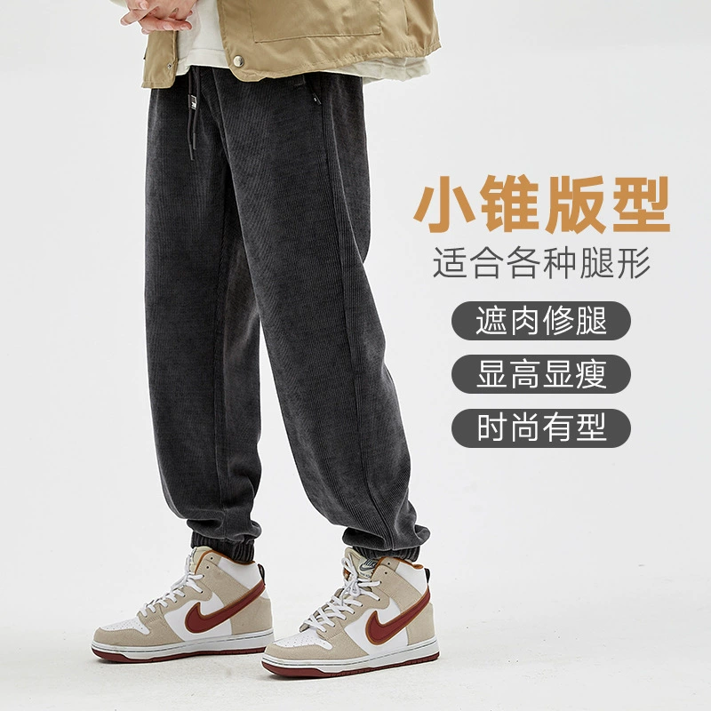 Осенне-зимние новые мягкие клейкие бархатные Мужские утолщенные эластичные брюки с завязками на щиколотке из Европейского хлопка, повседневные брюки, модные мужские вельветовые прямые брюки