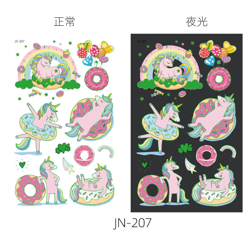 Respetuoso del medio ambiente impermeable de larga duración luminoso lindo donut niños tatuaje pegatinas luminoso postre fantasía tatuaje pegatinas