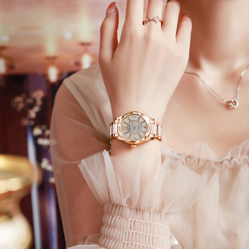 Reloj de cuarzo para mujer elegante con correa de cerámica_voghion.com