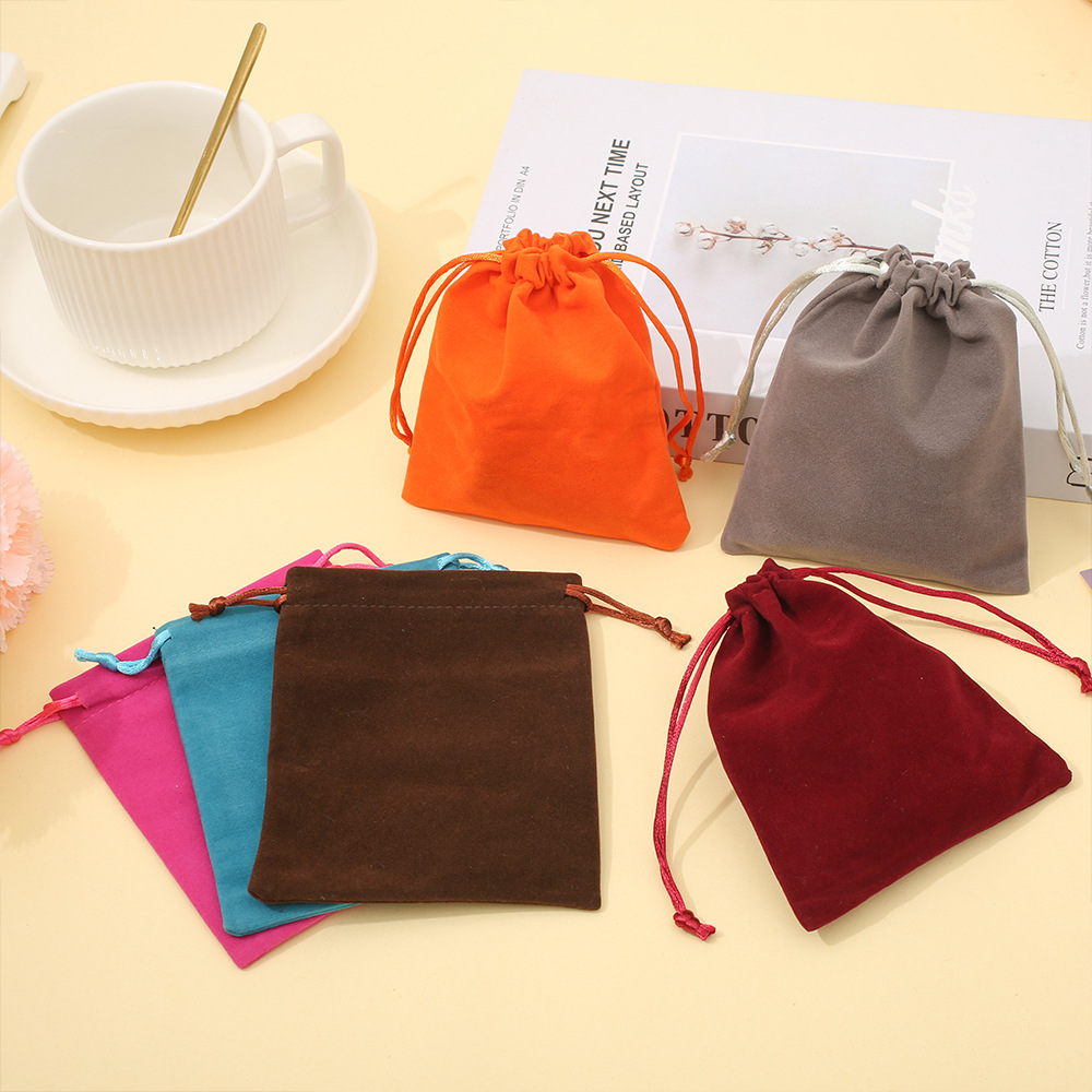 Flocked cordón bolsillo de terciopelo joyería personalizada bolsa de tela pequeña bolsa de tela cerrada bolsa de tela gris