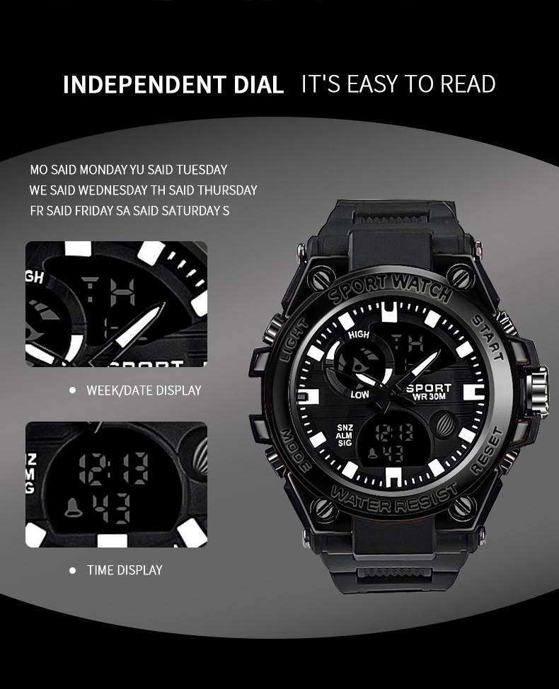 Men's Sports Watch Waterproof Electronic Multi-functional Led_voghion.com
