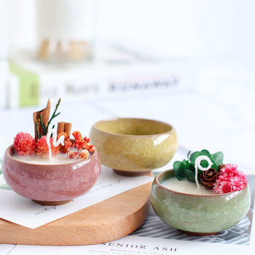 美沐儿 创意冰裂纹陶瓷杯diy香薰蜡烛紫砂七色蜡烛空杯多色小茶杯