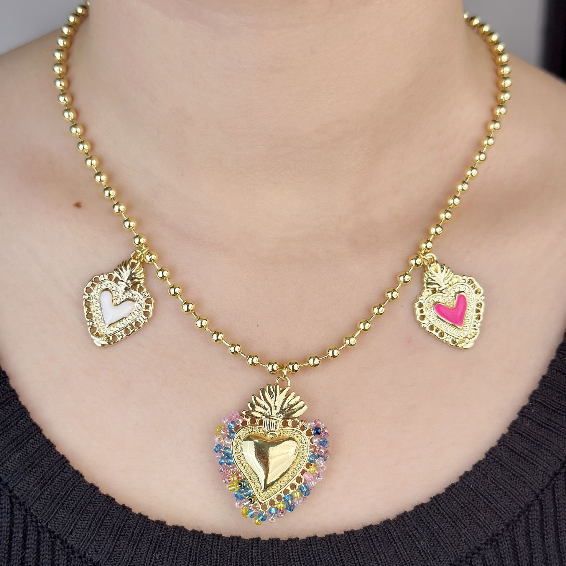 Copper Chain Material Copper Ethnic Style Heart Shape Pendant Necklace