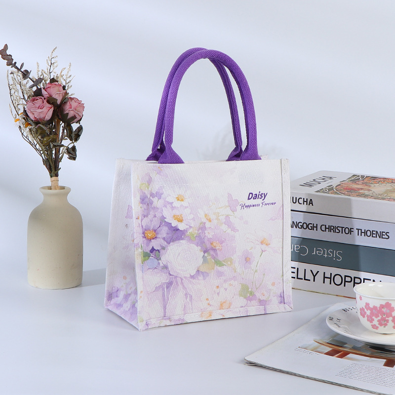 Bolsa de lona de estaminos, bolsas de lona de seda púrpura, bolsas de lona de mano, bolsas de lona de mano tridimensionales de compras