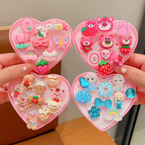 Children's Ring Girls Cute Cartoon Princess Accessory Set for Baby Girls Strawberry Bear Ring Gift Box Little Girl