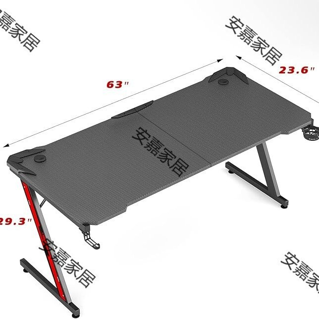 Game desk computer desk with carbon fiber surface with Z-shaped PC home office with cup holder and earphone hook