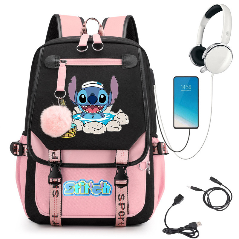 Stitch Stitch linda escuela de escuela secundaria impresa mochila escolar con interfaz USB 0516 envío transfronterizo