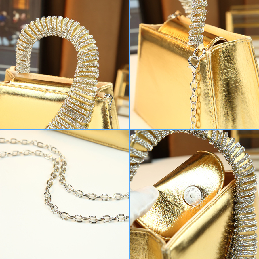 Elegante borsa a mano di lusso tempestata di diamanti, borsa quadrata da donna finemente realizzata per feste, con catena, da portare a tracolla o a spalla._voghion.com